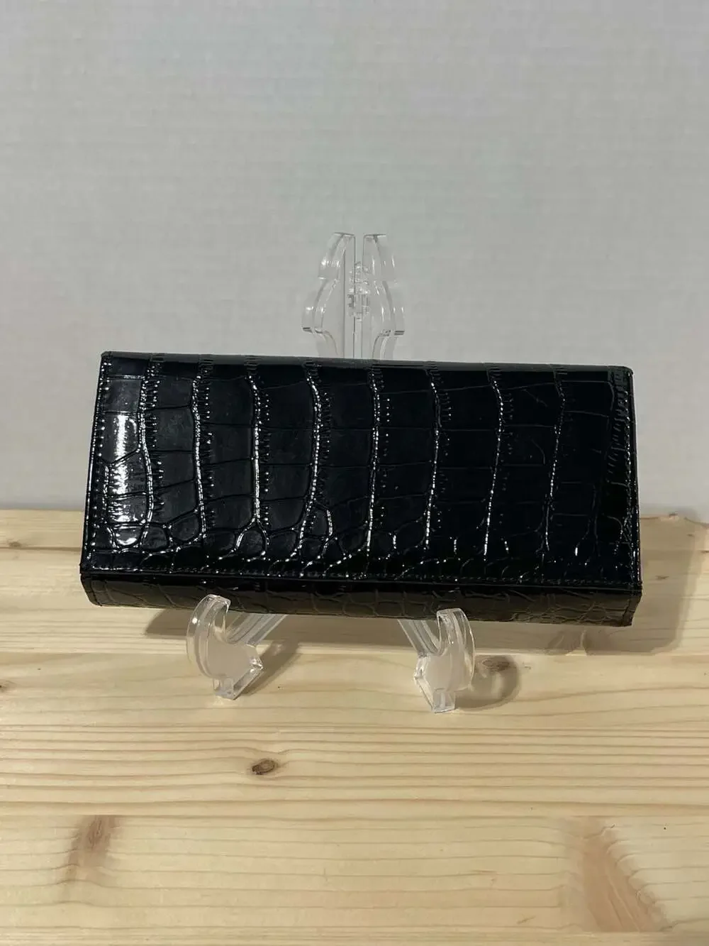 The Metropolitan Black Croc Embossed Patent Leather Long Wallet